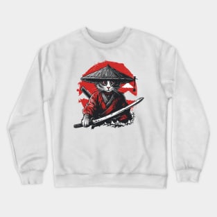 Retro Samurai Cat Katana Sunset Ninja Cat Warrior Cat Japanese Art Crewneck Sweatshirt